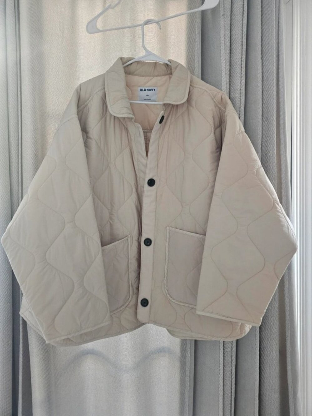 Cream Beige Quilted Button-Front Jacket with Lightweight Padding Women’s XXL